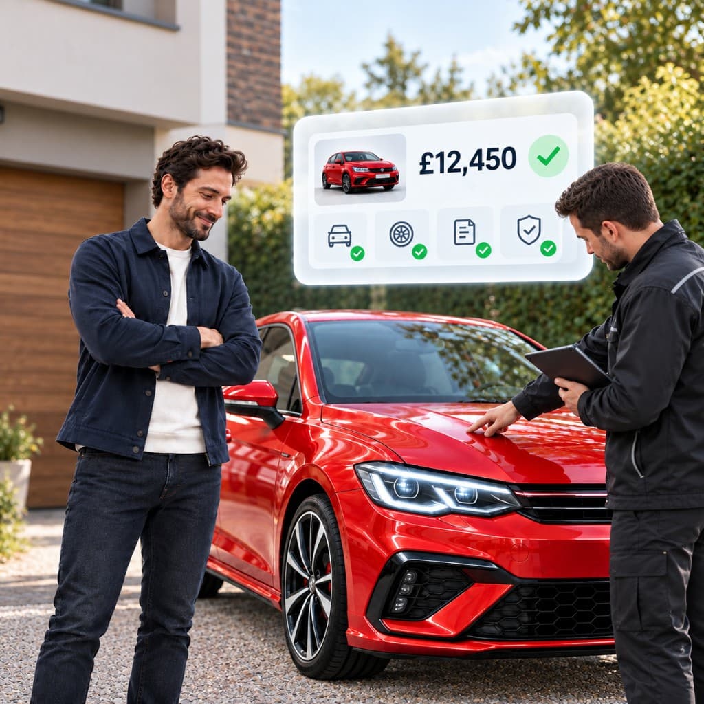 Advisor inspecting the car and presenting a firm offer